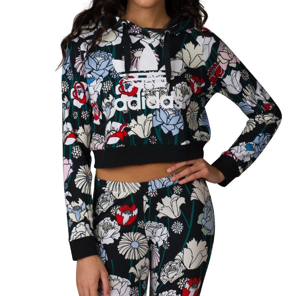 Adidas floral crop hoodie
